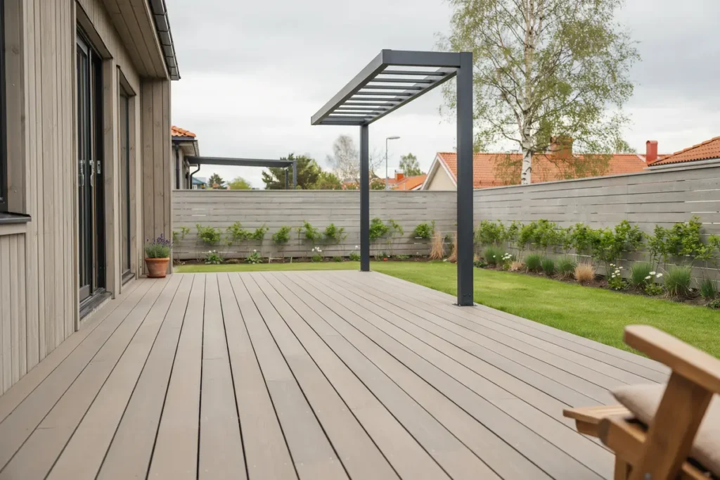 ny altan med komposittrall och pergola i farsta strand farsta
